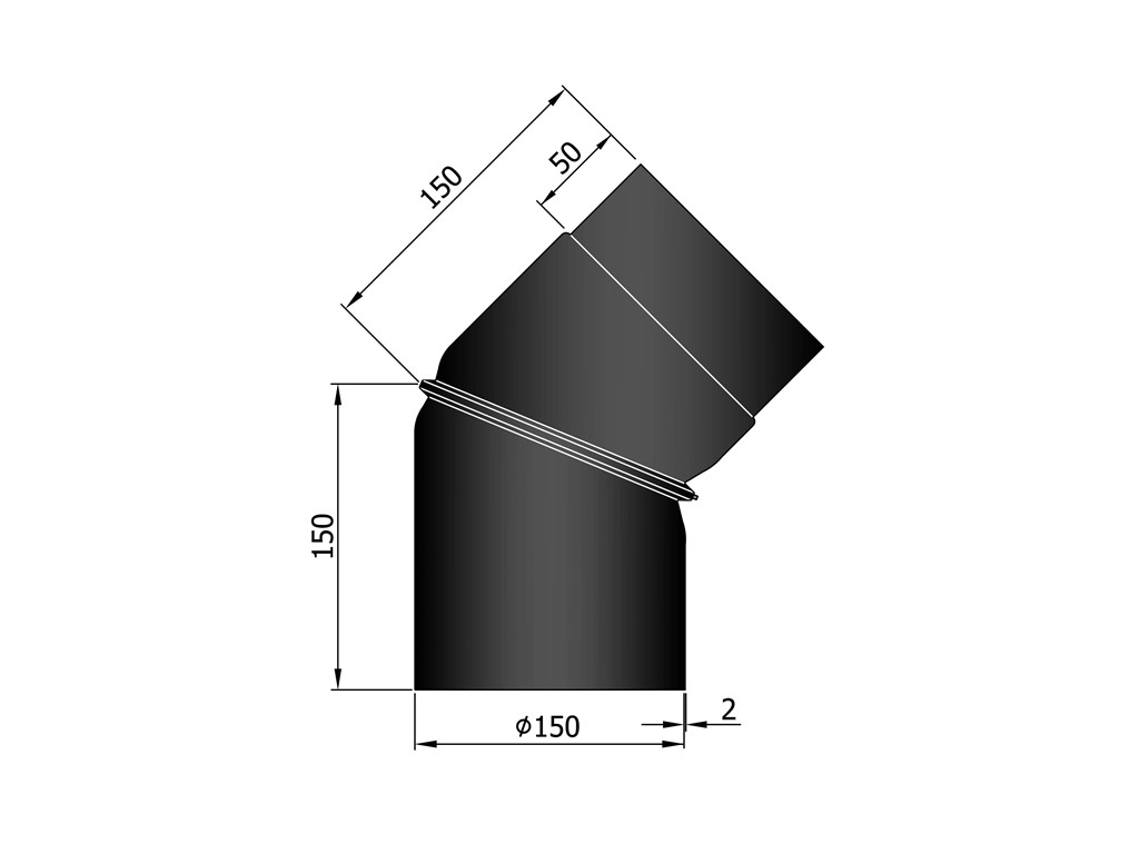 TermaTech Rauchrohr verstellbarer Bogen 0-45° schwarz