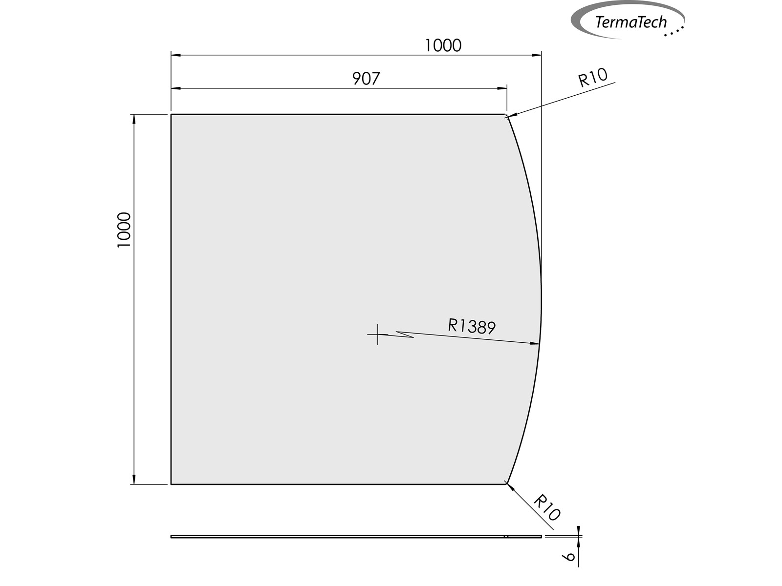 Funkenschutzplatte Glas flacher Bogen 1000x1000 mm