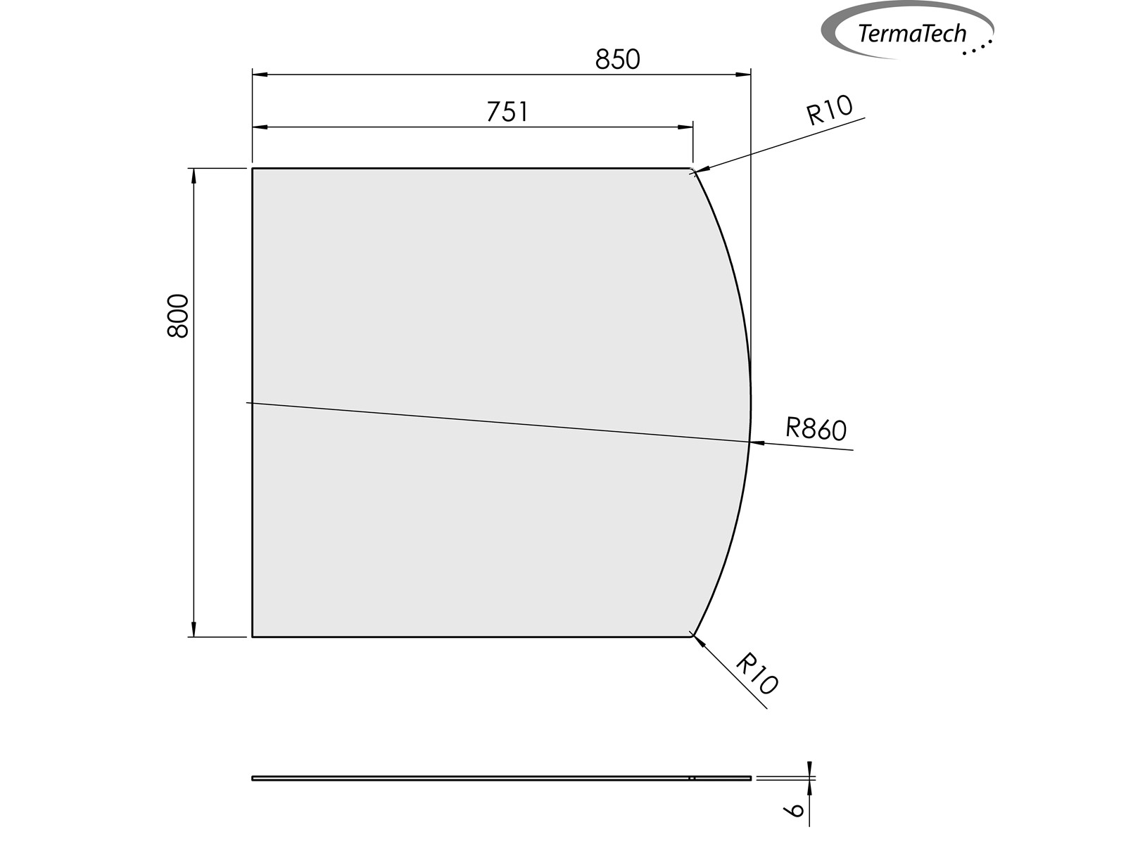 Funkenschutzplatte Glas flacher Bogen 800x850 mm