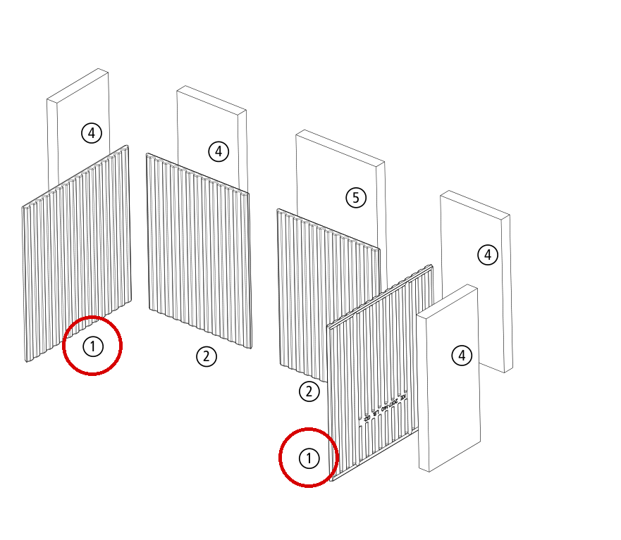 LEDA FINA F | FINA plus F | Brennraumauskleidung, Gussplatte seitlich mit Luftöffnung, schwarz lackiert KE2017-145 – Positionszeichnung Pos. 1 – LEDA Ident-Nr. 1005-04373