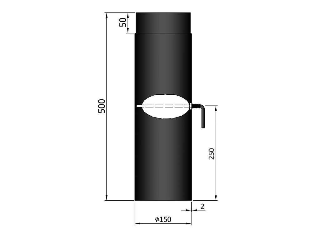 TermaTech Rauchrohr Länge 500 mm mit Drosselklappe, Ø 150 mm, schwarz