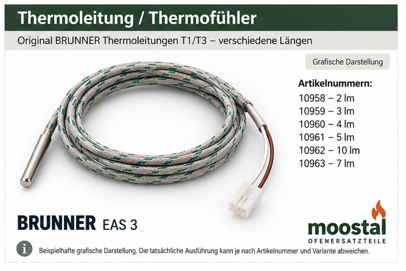 BRUNNER EAS 3 Thermoleitung T1/T3 – beispielhafte grafische Darstellung; tatsächliche Ausführung kann je nach Artikelnummer und Variante abweichen