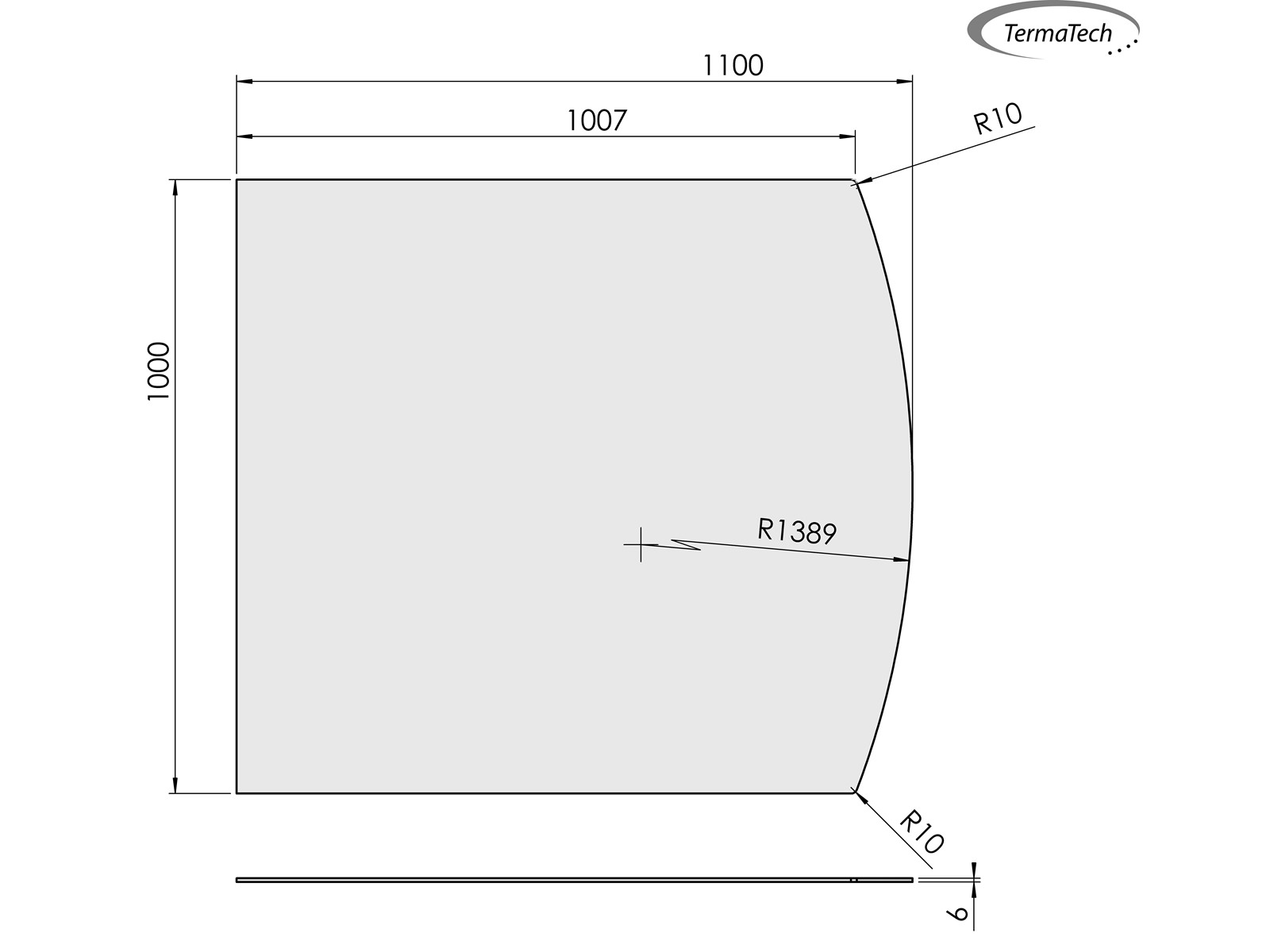 Funkenschutzplatte Glas flacher Bogen 1000x1100 mm